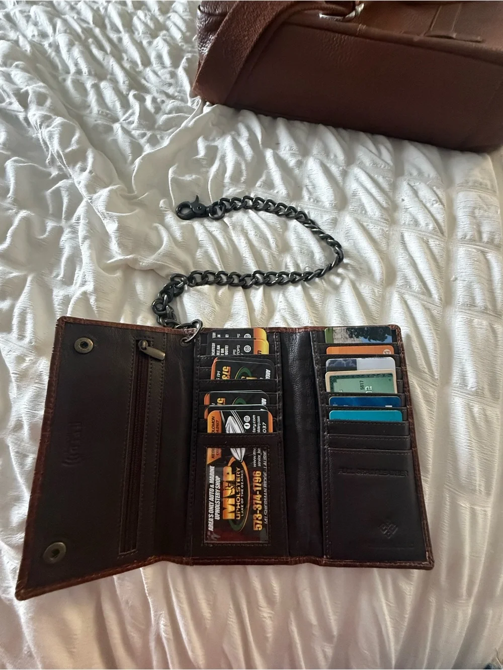 Brown Croc-Embossed Chain Shoulder Bag